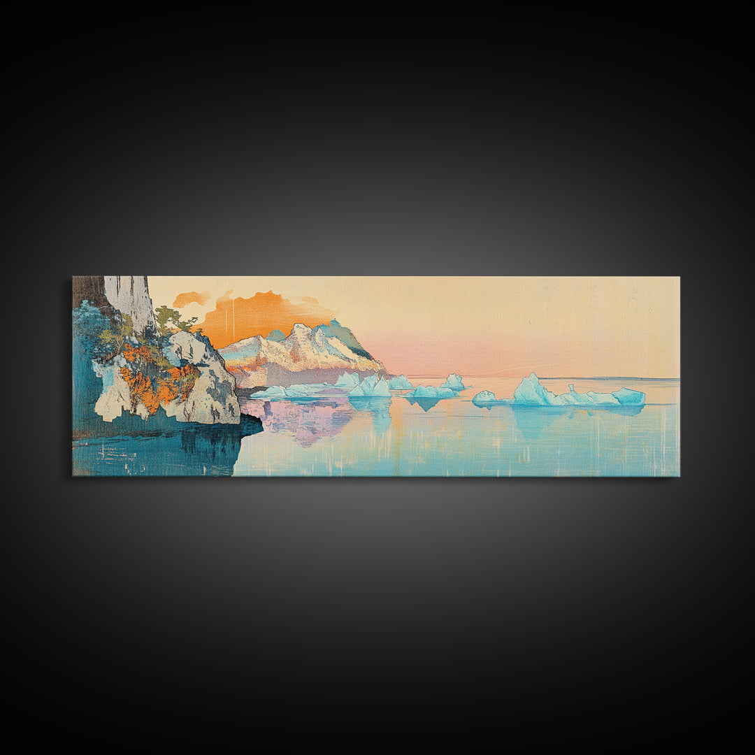 Pastel Iceberg Cliffs At Arctic Sunset Wall Art, Large Coastal Landscape Canvas Print, Ocean Decor, Serene Living Room Art