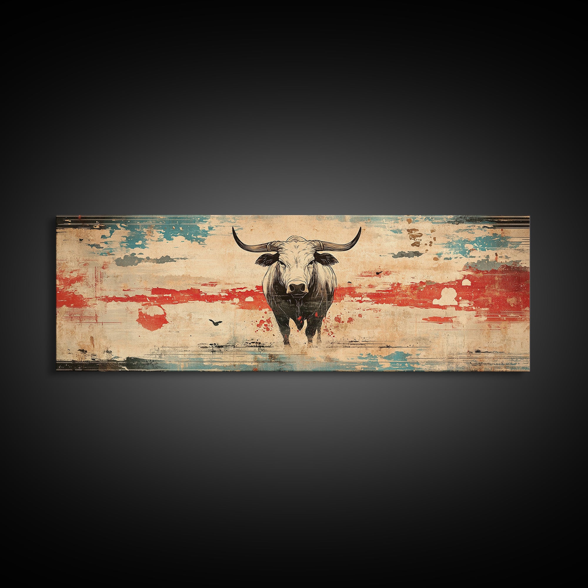 Longhorn Bull Rustic Southwest Wall Art, Western Ranch Canvas Print, Cowboy Home Decor, Desert Landscape, Gift For Him, Man Cave Decor