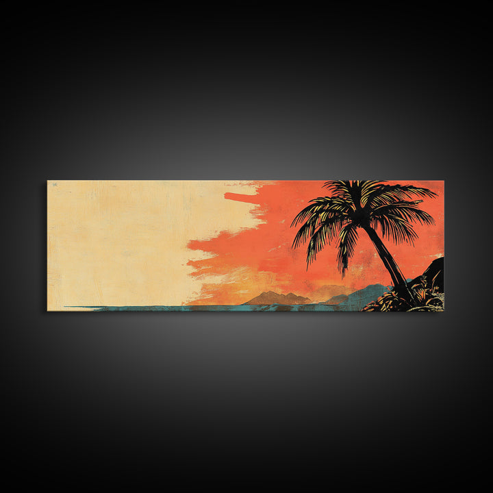 Tropical Palm Sunset Beach Wall Art, Island Canvas Print, Coastal Home Decor, Orange Sky, Summer Living Room Decor, Gift For Her