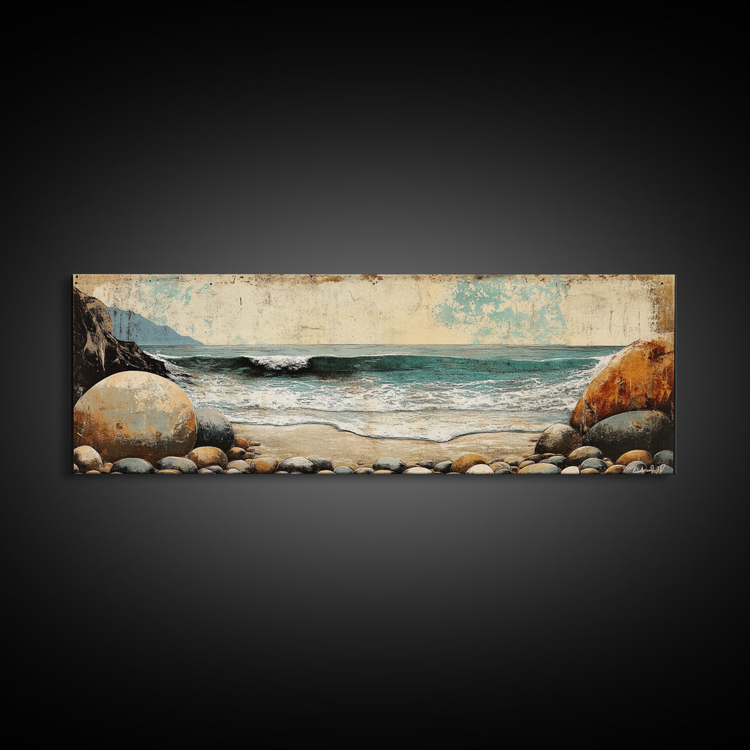 Rocky Ocean Beach Cove Wall Art, Coastal Canvas Print, Seascape Landscape, Nautical Decor, Beach House Living Room Art, Gift For Her