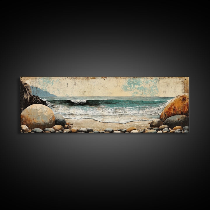 Rocky Ocean Beach Cove Wall Art, Coastal Canvas Print, Seascape Landscape, Nautical Decor, Beach House Living Room Art, Gift For Her