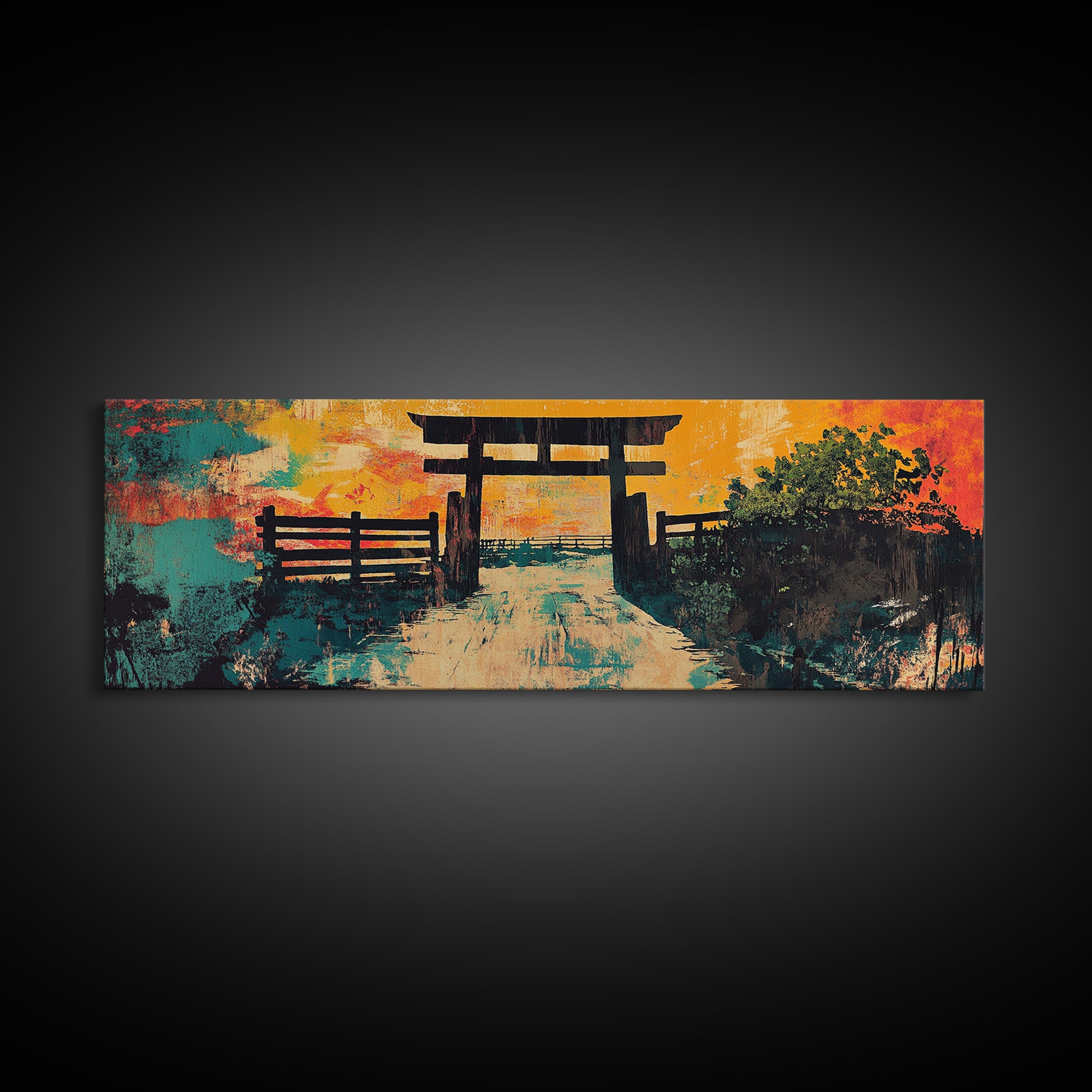 Japanese Torii Gate At Sunset Wall Art, Zen Landscape Canvas Print, Japandi Decor, Meditation Room Art, Asian Wall Decor