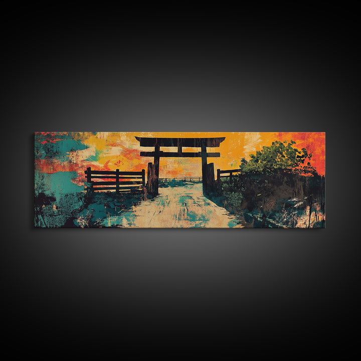 Japanese Torii Gate At Sunset Wall Art, Zen Landscape Canvas Print, Japandi Decor, Meditation Room Art, Asian Wall Decor