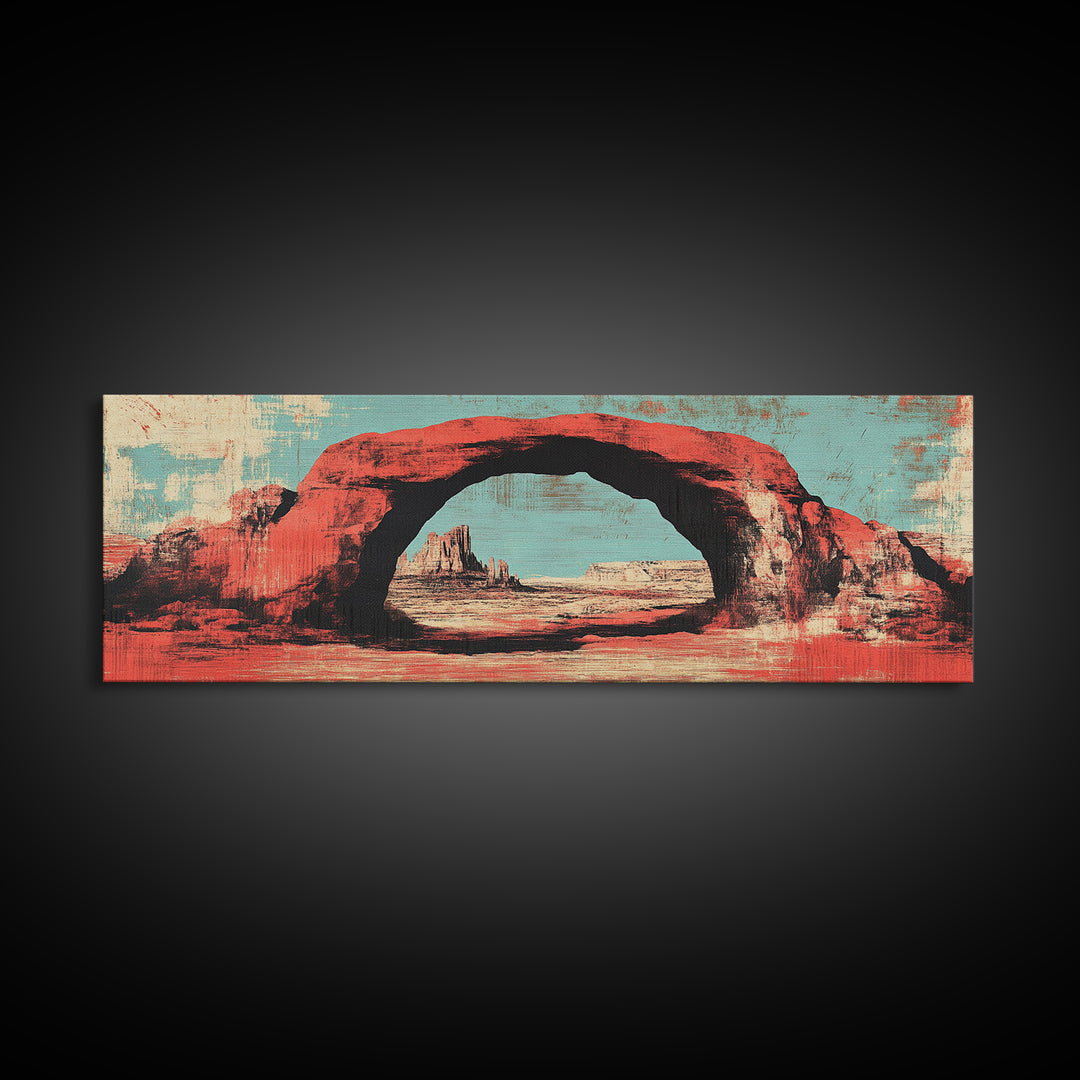 Red Desert Arch And Turquoise Sky Wall Art, Southwestern Landscape Print, Arizona Decor, Modern Rustic Living Room Canvas