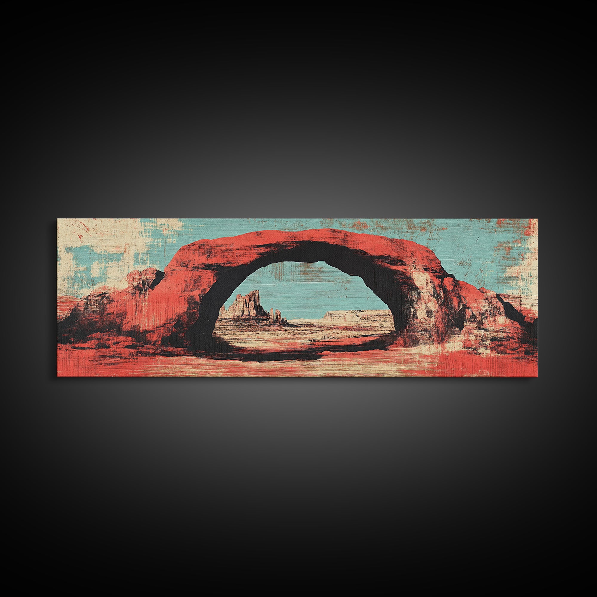 Red Desert Arch And Turquoise Sky Wall Art, Southwestern Landscape Print, Arizona Decor, Modern Rustic Living Room Canvas