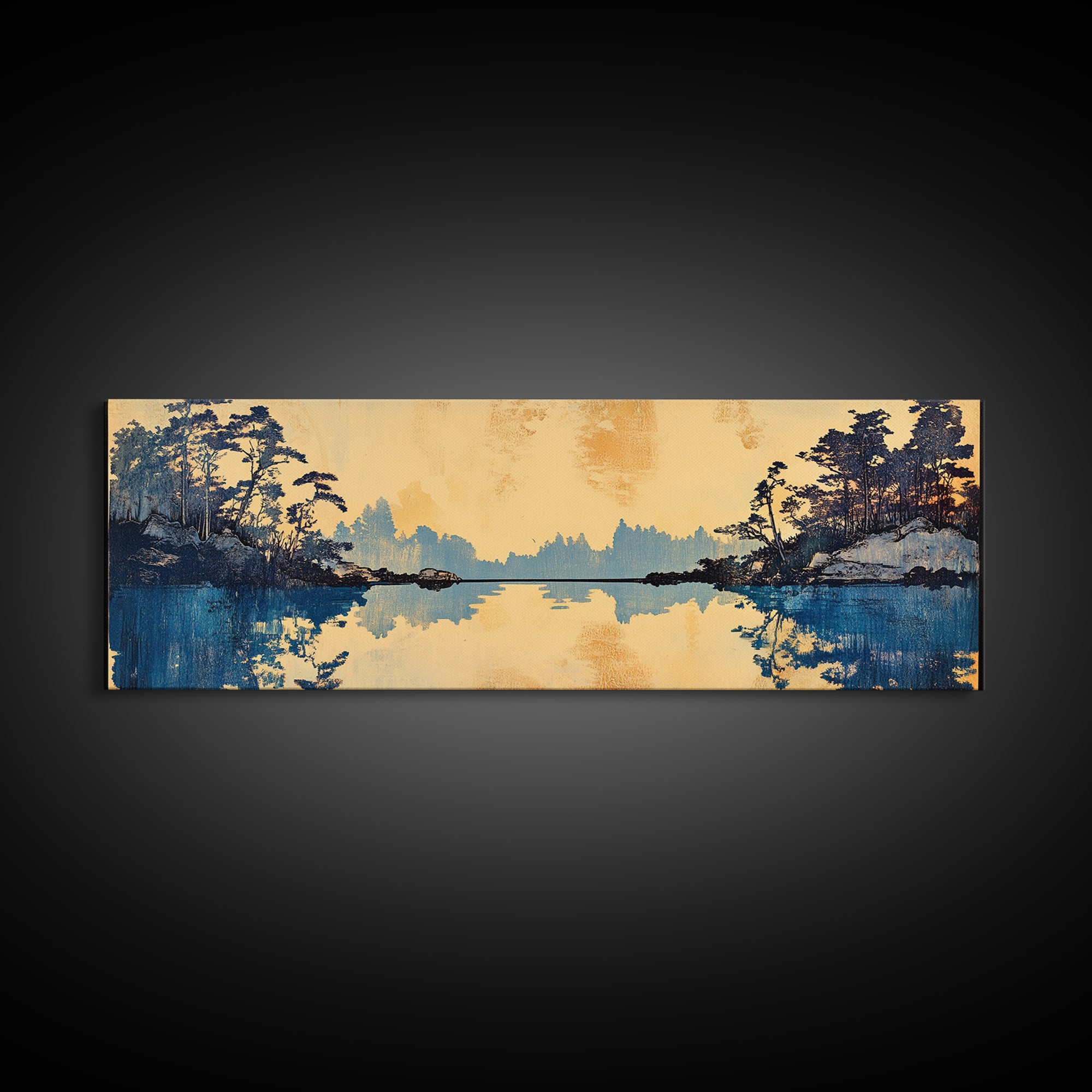 Blue Lake Pine Forest Reflections Canvas Print, Serene Nature Wall Art, Japandi Landscape Decor, Calming Living Room Print