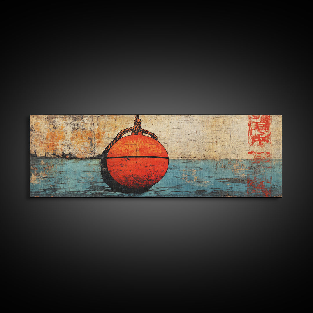 Red Fishing Buoy On Weathered Blue Water, Nautical Wall Art, Coastal Canvas Print, Beach House Decor, Ocean Wall Decor, Gift