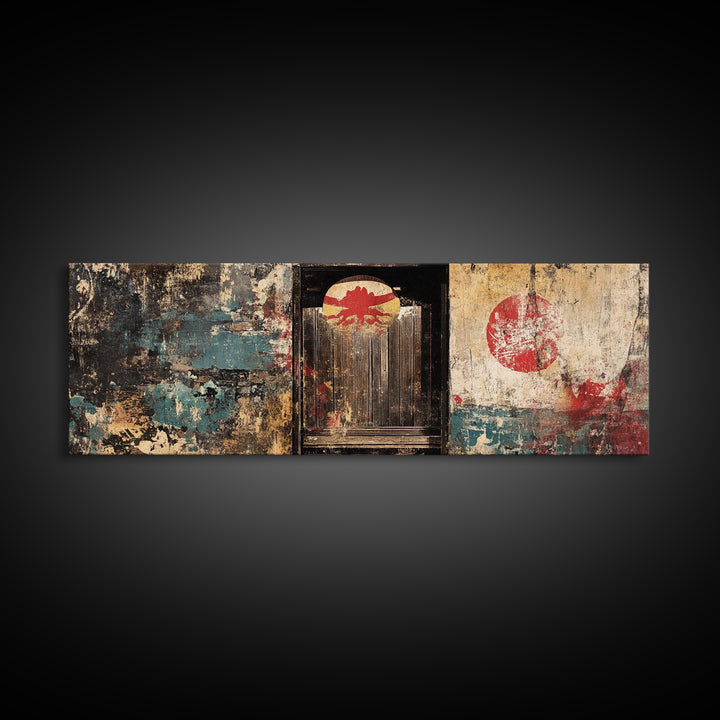 Weathered Japanese Doorway Framed Canvas Print, Wabi Sabi Wall Decor, Asian Inspired Art, Rustic Entryway Home Decor Gift
