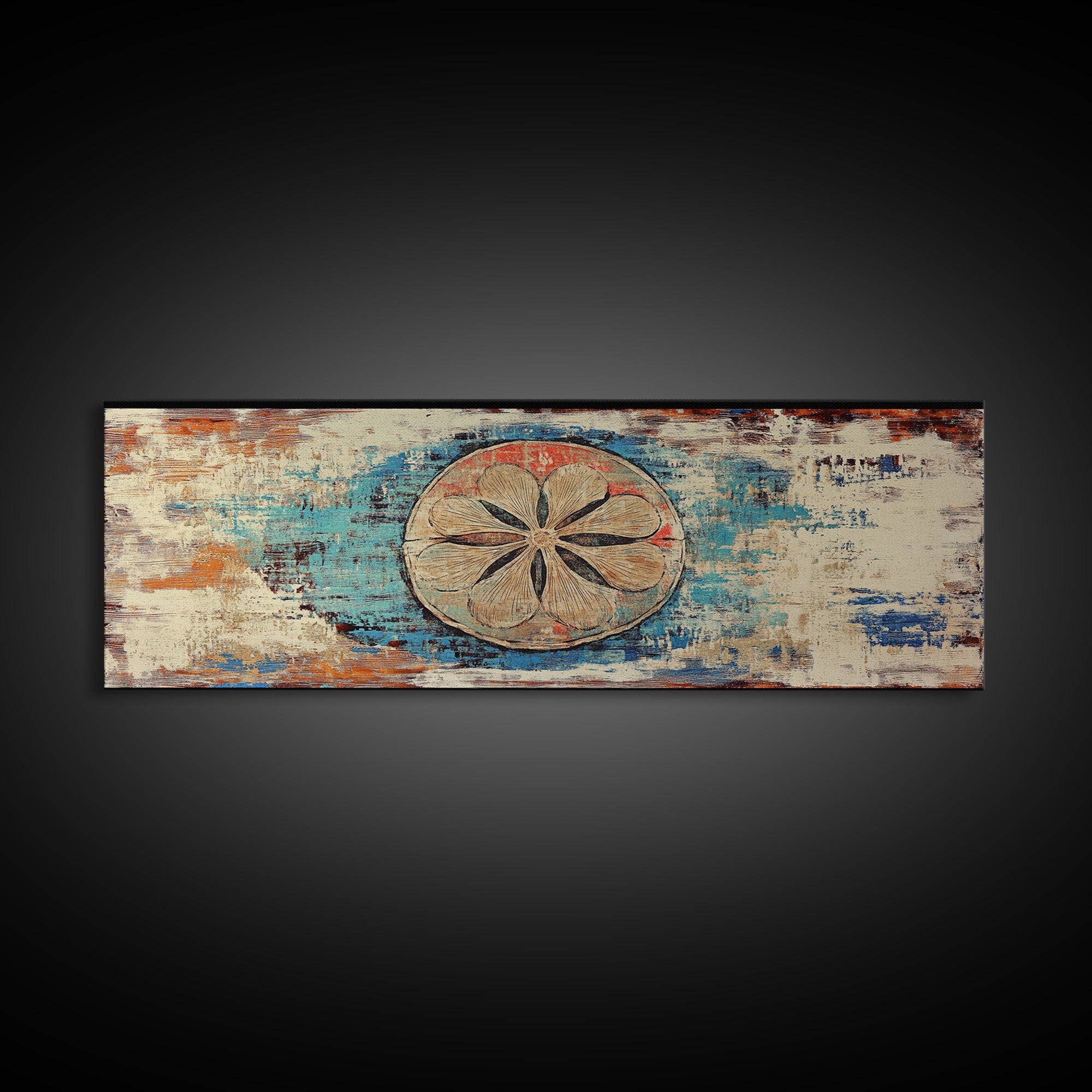 Weathered Sand Dollar Coastal Wall Art, Rustic Beach House Decor, Nautical Canvas Wall Art, Panoramic Ocean Home Decor Prints