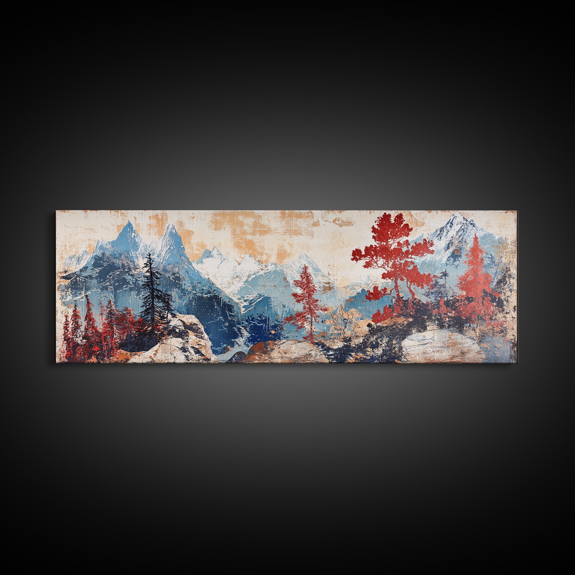 Alpine Peaks And Red Pines Canvas Print, Rustic Mountain Wall Art, Nature Wall Decor, Large Landscape Art, Cabin Decor, Home Decor