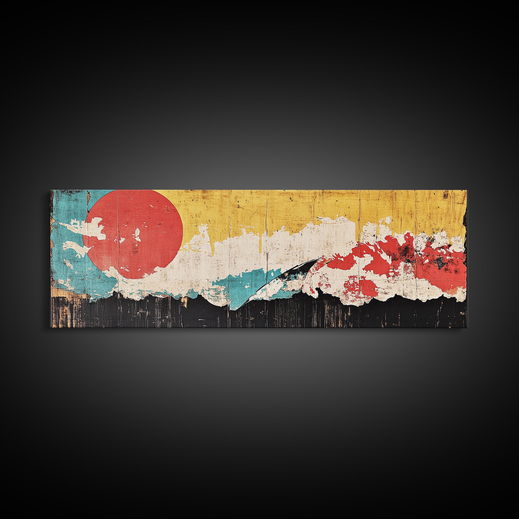 Abstract Red Sun Mountain Wall Art, Japanese Minimalist Canvas Print, Modern Wall Decor, Mid Century Decor, Large Wall Art