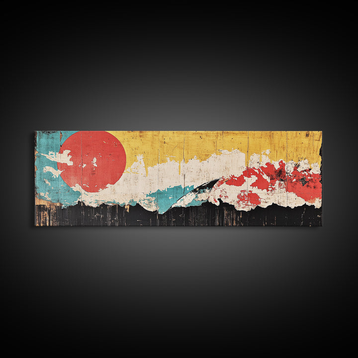 Abstract Red Sun Mountain Wall Art, Japanese Minimalist Canvas Print, Modern Wall Decor, Mid Century Decor, Large Wall Art