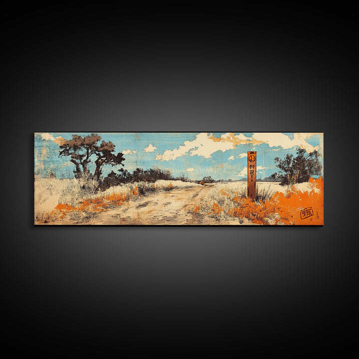 Sunlit Desert Path Canvas Print, Rustic Landscape Wall Art, Southwestern Decor, Orange Wildflower Art, Entryway Home Decor