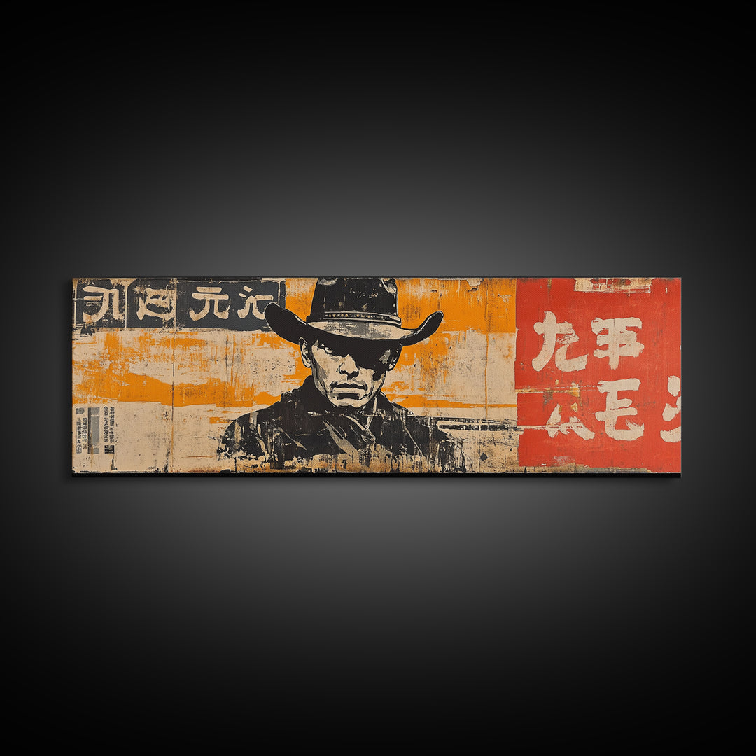 Stoic Cowboy Portrait On Orange Poster Wall Art, Western Pop Art Canvas Print, Man Cave Decor Gift For Him Rustic Home Decor