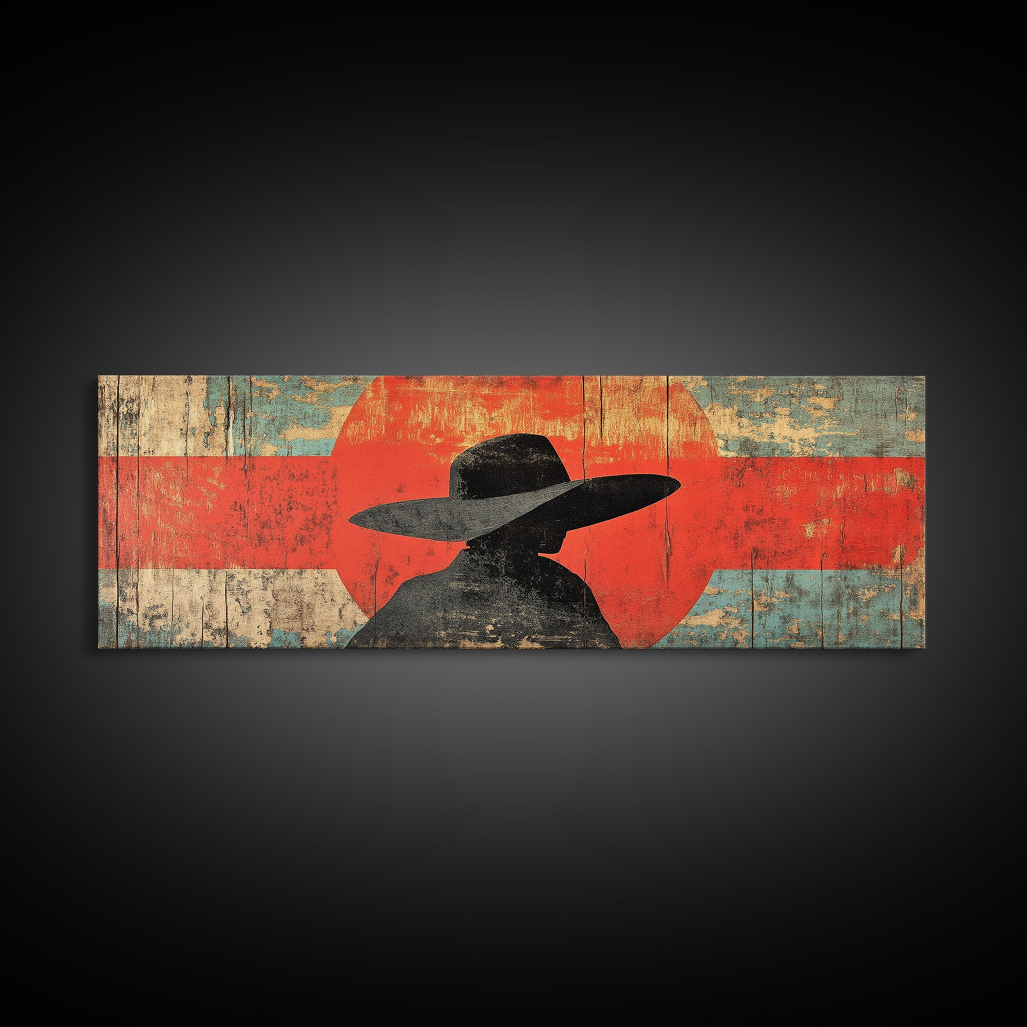 Cowboy Silhouette Red Sun Wall Art, Modern Western Canvas Print, Rustic Ranch Decor, Southwestern Living Room Statement Artwork
