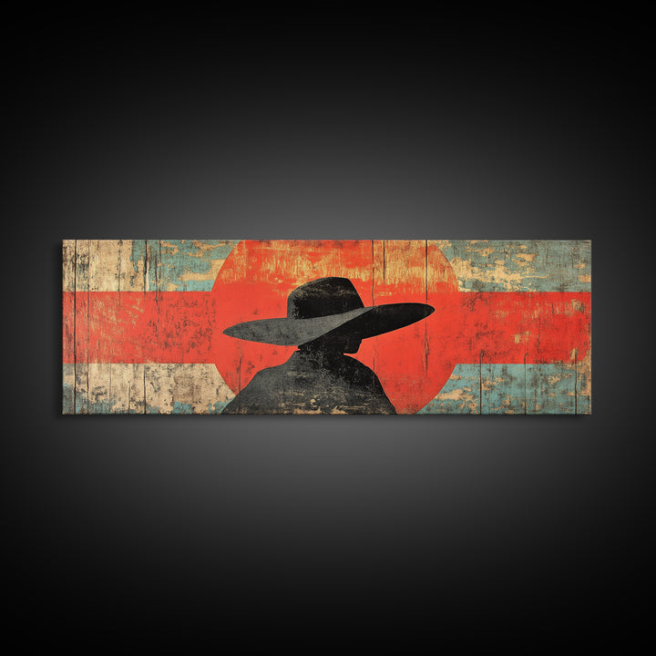 Cowboy Silhouette Red Sun Wall Art, Modern Western Canvas Print, Rustic Ranch Decor, Southwestern Living Room Statement Artwork