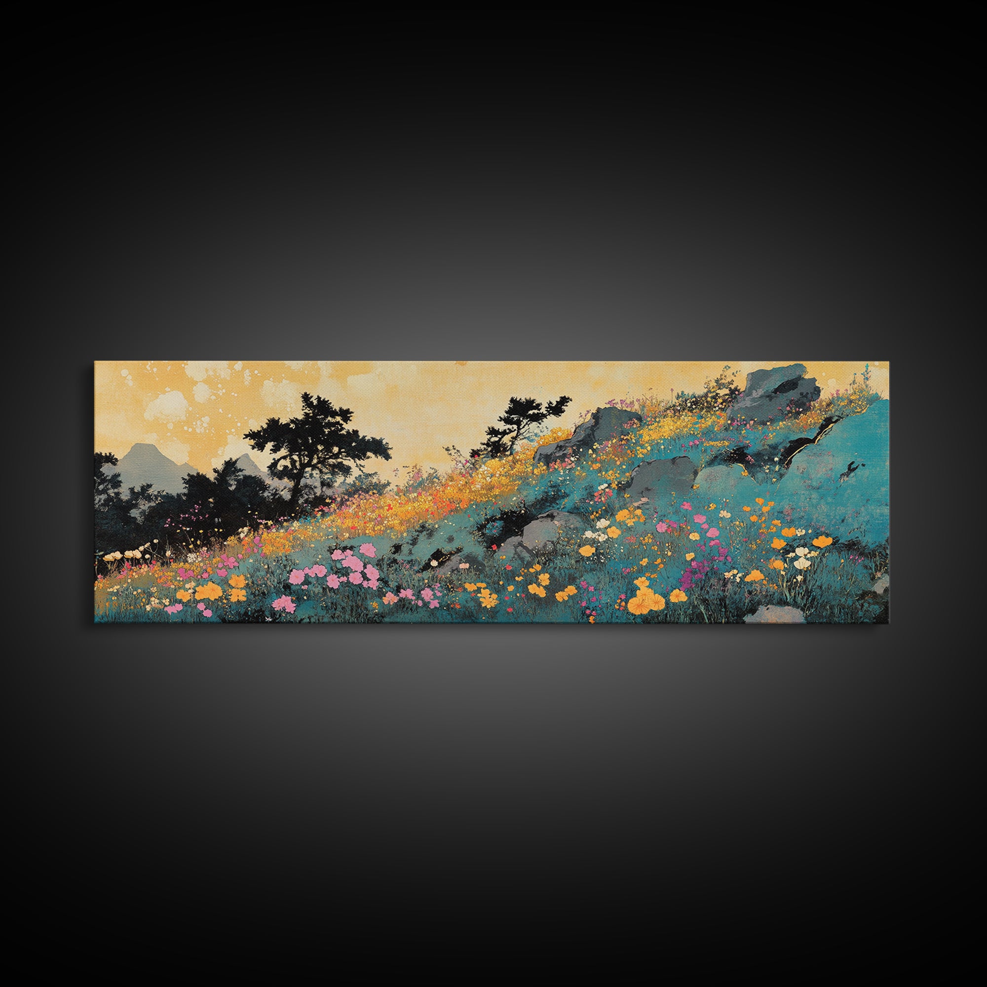 Colorful Wildflower Mountain Meadow Wall Art, Impressionist Landscape Canvas Print, Nature Decor, Large Living Room Art Print