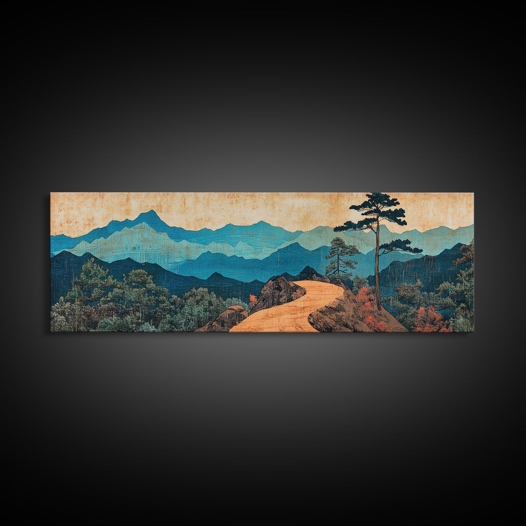 Winding Mountain Path Canvas Print, Blue Ridge Landscape Wall Art, Japanese Inspired Art, Large Panoramic Home Decor, Art Print