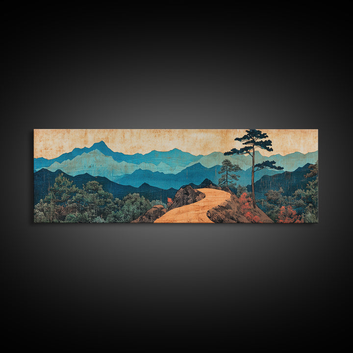 Winding Mountain Path Canvas Print, Blue Ridge Landscape Wall Art, Japanese Inspired Art, Large Panoramic Home Decor, Art Print
