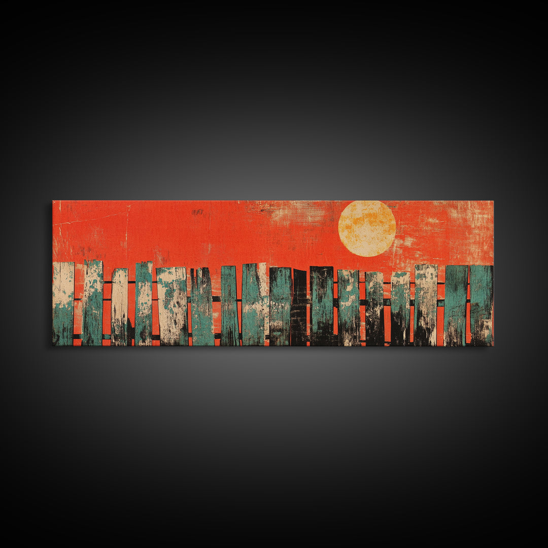 Red Sun Abstract Skyline Wall Art, Mid Century Modern Canvas Print, Urban Living Room Decor, Bold Orange City Poster Print