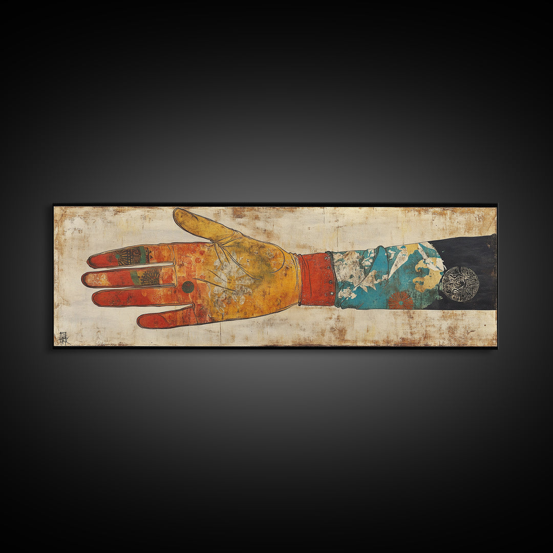 Japanese Hand And Kimono Sleeve Wall Art, Wabi Sabi Framed Canvas Print, Asian Textile Decor, Eclectic Gallery Art For Living Room