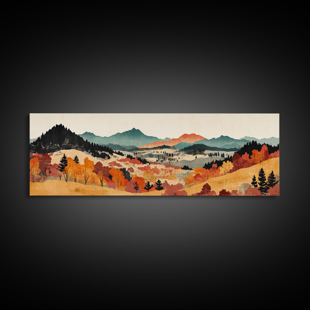 Autumn Mountain Valley Landscape Wall Art, Fall Landscape Art, Rustic Home Decor, Large Horizontal Art, Living Room Decor