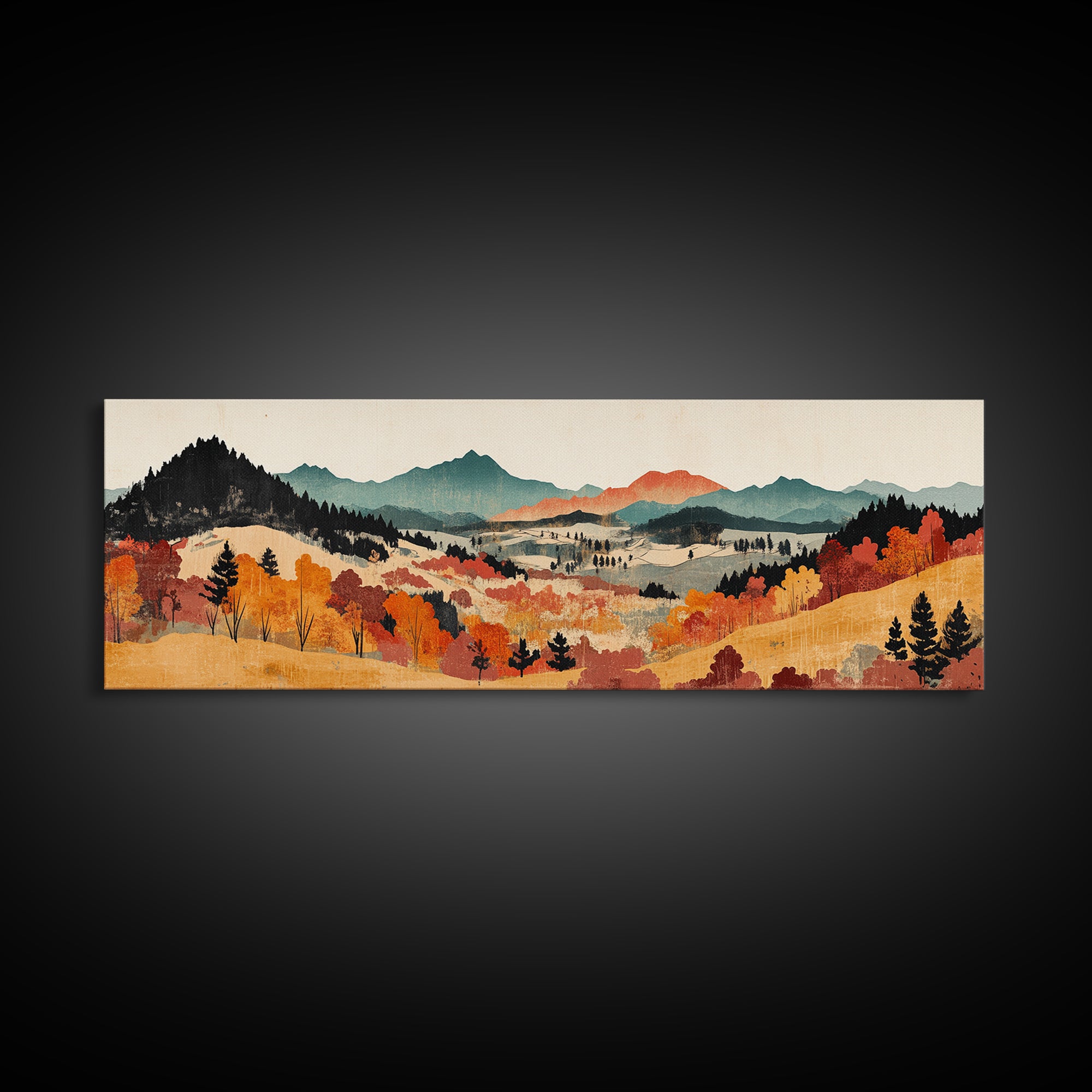 Autumn Mountain Valley Landscape Wall Art, Fall Landscape Art, Rustic Home Decor, Large Horizontal Art, Living Room Decor