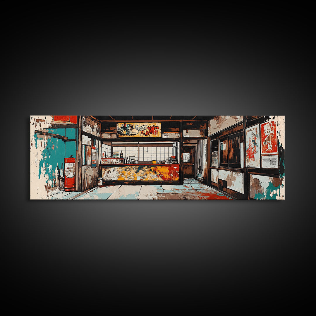 Retro Japanese Storefront Interior Wall Art, Urban Street Art, Japan Poster, Kitchen Decor, Restaurant Decor, Canvas Print