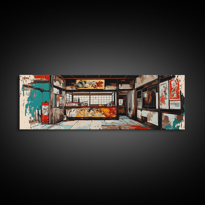 Retro Japanese Storefront Interior Wall Art, Urban Street Art, Japan Poster, Kitchen Decor, Restaurant Decor, Canvas Print