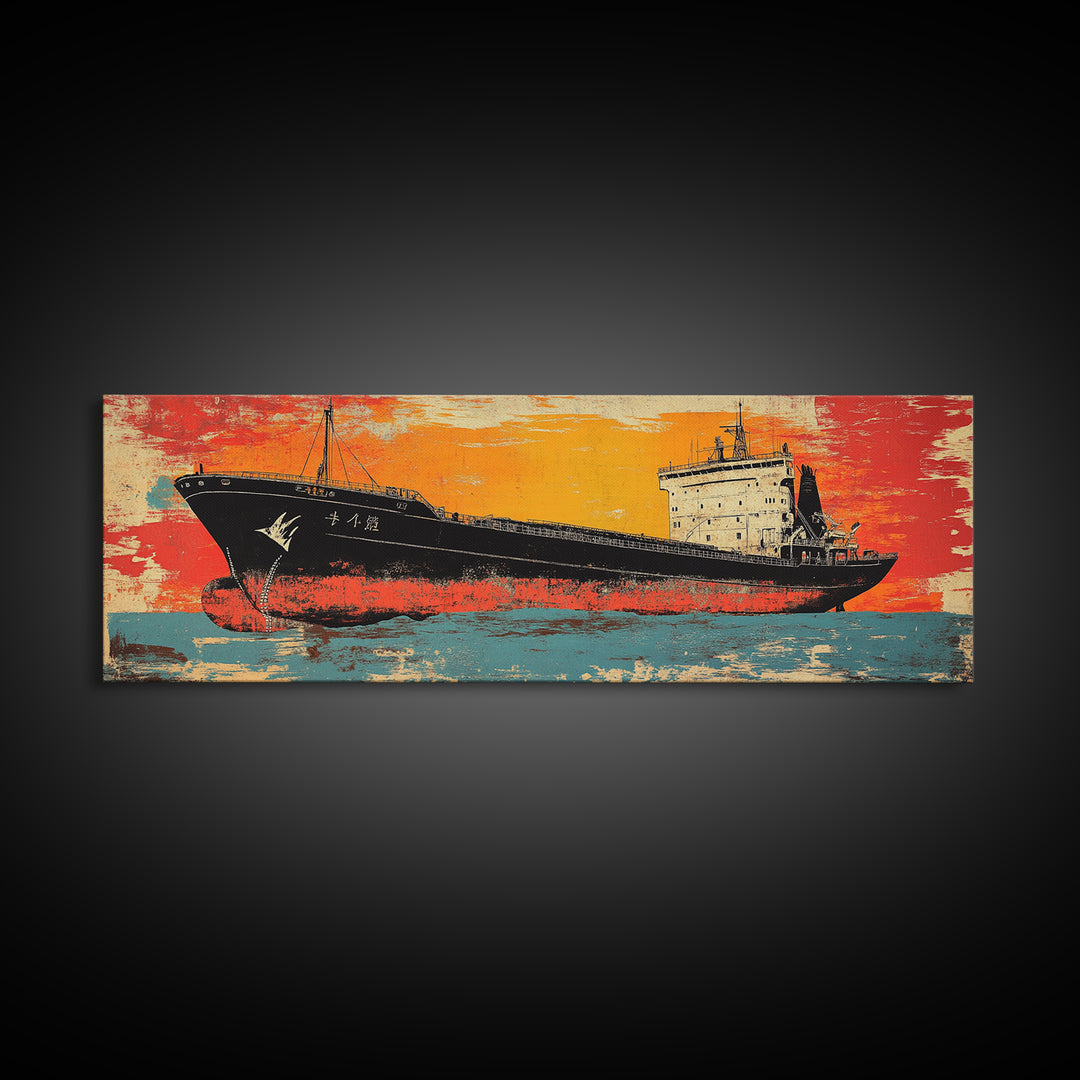 Orange Cargo Ship Seascape Canvas Print, Nautical Wall Art, Industrial Decor, Maritime Art, Ocean Wall Decor, Office Decor