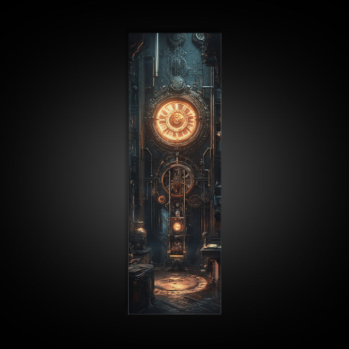 Massive Clockwork Door With Glowing Gears Wall Art, Steampunk Canvas Print, Industrial Sci Fi Decor For Office And Man Cave