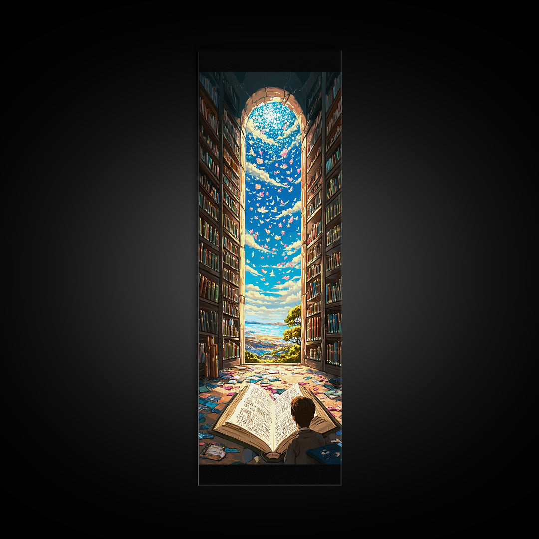 Open Book Library Arch With Birds Canvas Print, Book Lover Wall Art, Reading Nook Decor, Magical Home Office Artwork Gift