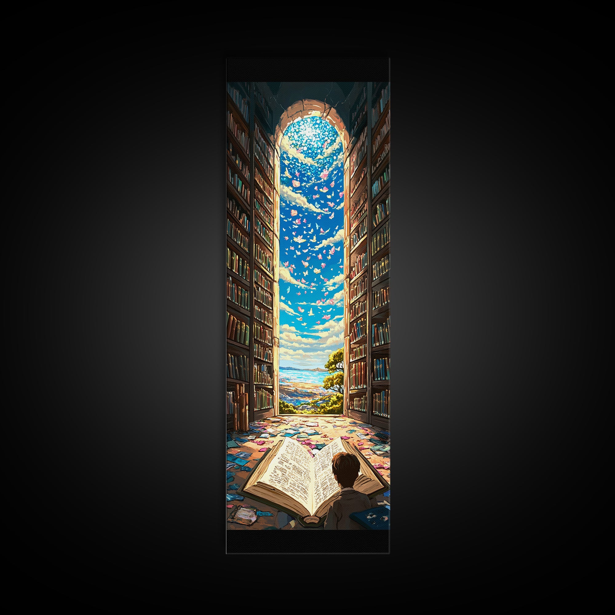 Open Book Library Arch With Birds Canvas Print, Book Lover Wall Art, Reading Nook Decor, Magical Home Office Artwork Gift