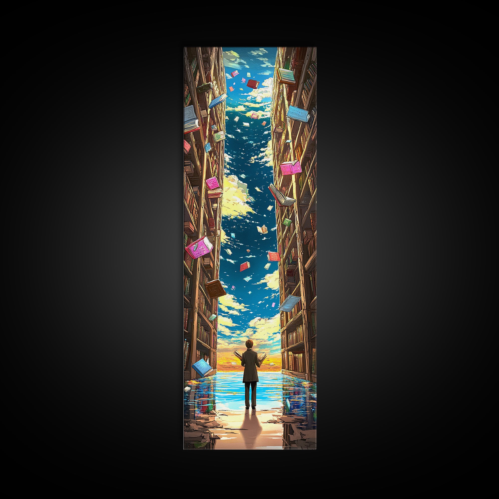 Endless Library Canyon With Flying Books Canvas Print, Book Lover Wall Art, Fantasy Library Decor, Reading Nook Gift For Readers