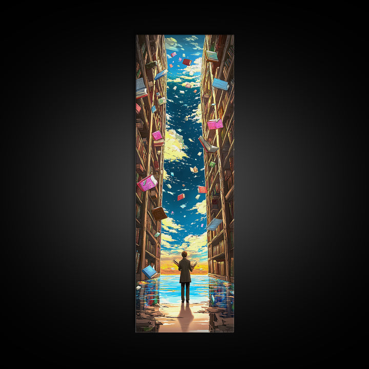 Endless Library Canyon With Flying Books Canvas Print, Book Lover Wall Art, Fantasy Library Decor, Reading Nook Gift For Readers
