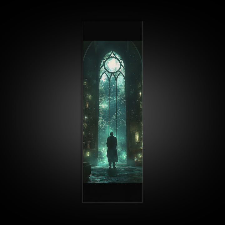 Mystical Gothic Library Window Wall Art, Dark Academia Fantasy Artwork, Moody Bookish Decor, Magical Reading Nook Print