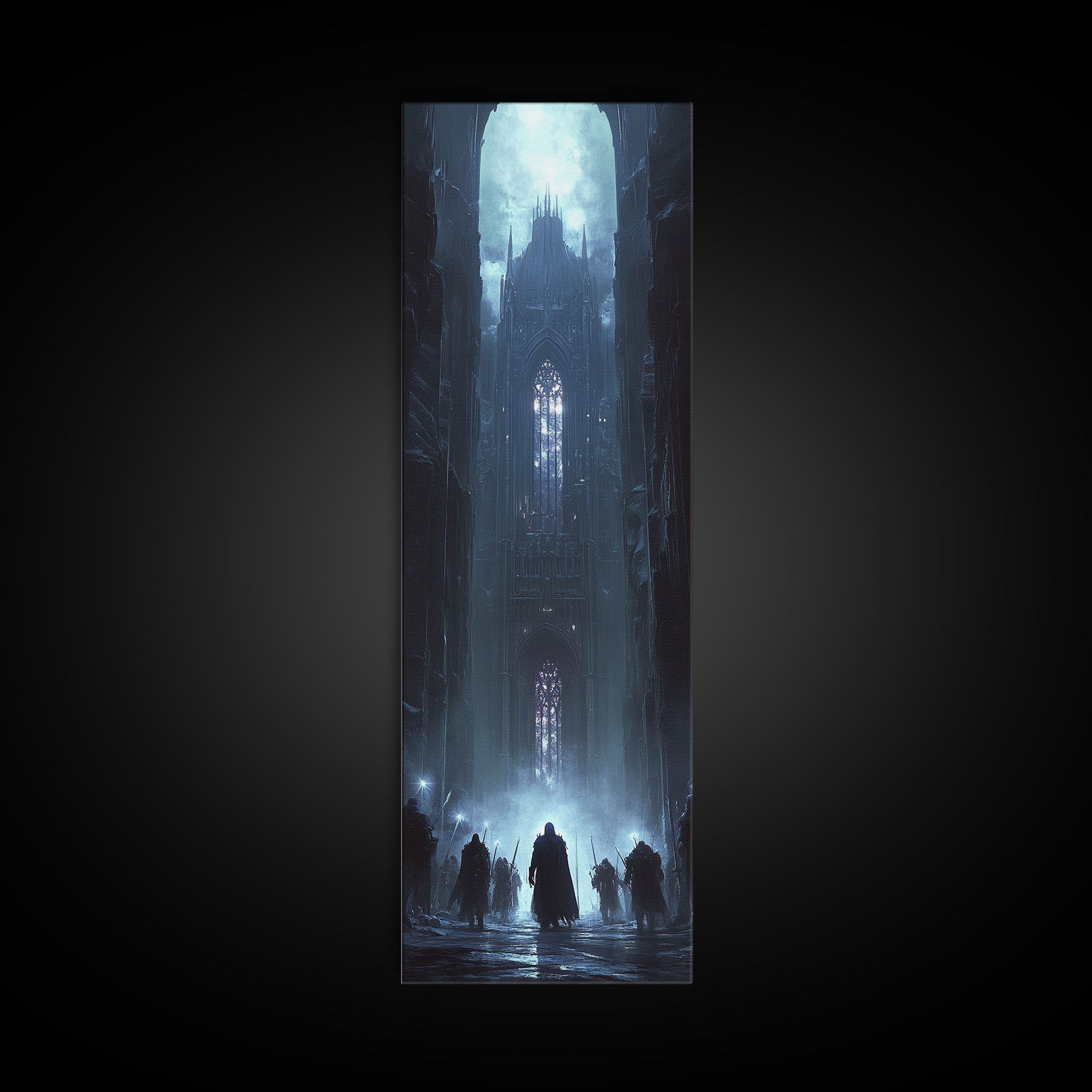 Moonlit Gothic Cathedral In Blue Mist Wall Art, Dark Fantasy Castle Canvas, Moody Medieval Decor, Dramatic Fine Art Print