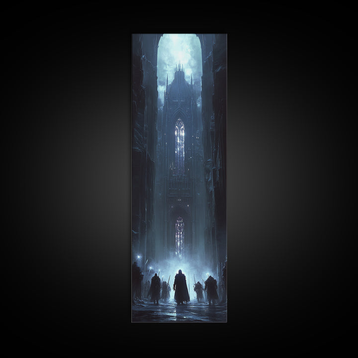 Moonlit Gothic Cathedral In Blue Mist Wall Art, Dark Fantasy Castle Canvas, Moody Medieval Decor, Dramatic Fine Art Print