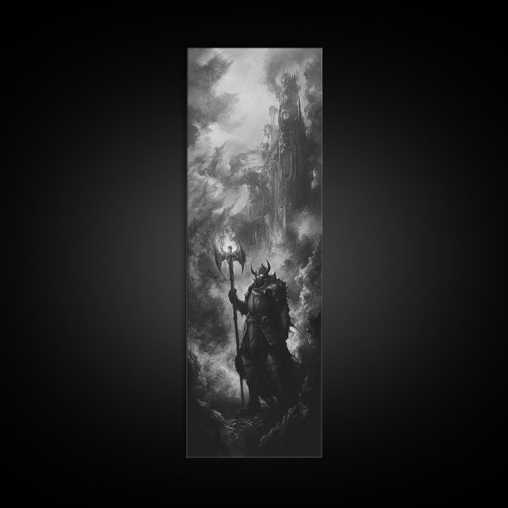 Black And White Dark Wizard Wall Art, Gothic Fantasy Canvas Print, Medieval Castle Decor, Moody Sorcerer Office Art Print