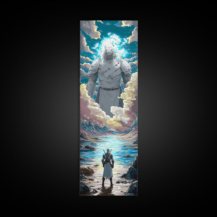 Colossal Cloud Guardian Over Alpine Lake Framed Canvas Print, Fantasy Wall Art, Celestial Decor, Statement Artwork Gift For Him