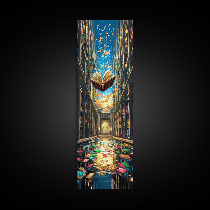 Floating Open Book In Enchanted Library Wall Art, Fantasy Reading Nook Decor, Book Lover Gift, Magical Home Decor Print Art