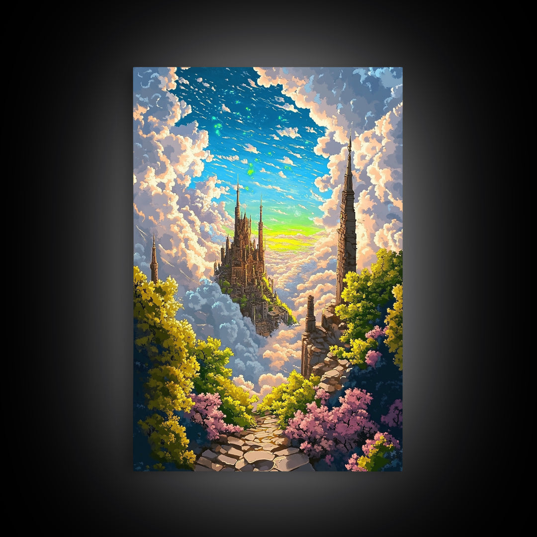 Floating Sky Castle Above The Clouds Canvas Print, Whimsical Dreamy Fantasy Wall Art For Bedroom Decor Housewarming Gift