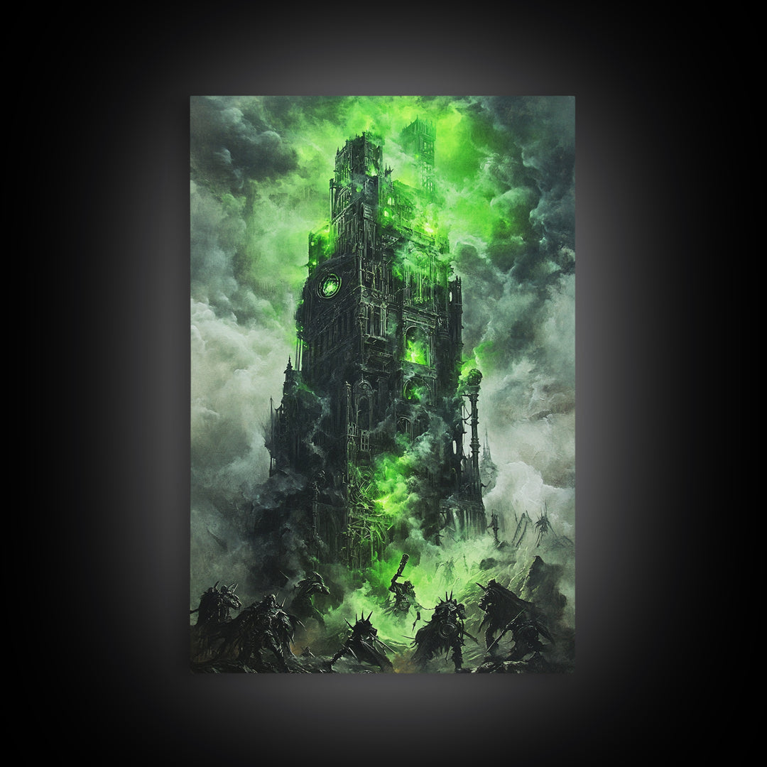 Haunted Green Fortress Canvas Print, Dark Fantasy Wall Art, Gothic Castle, Surreal Art, Moody Wall Decor, Gaming Room Art