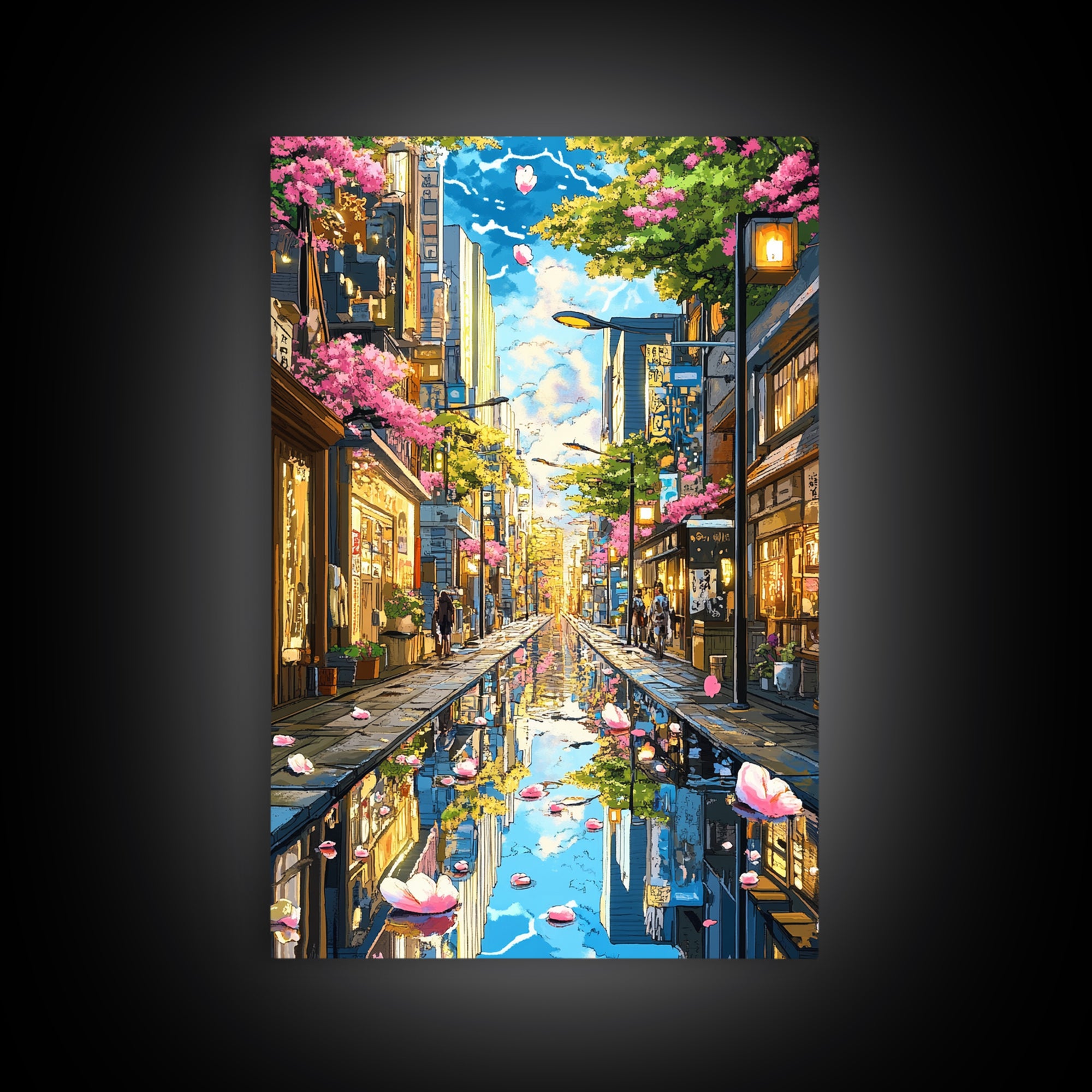 Cherry Blossom Rainy Tokyo Street Canvas Print, Japanese Wall Art, Urban Cityscape, Spring Gallery Wall Decor, Living Room Decor