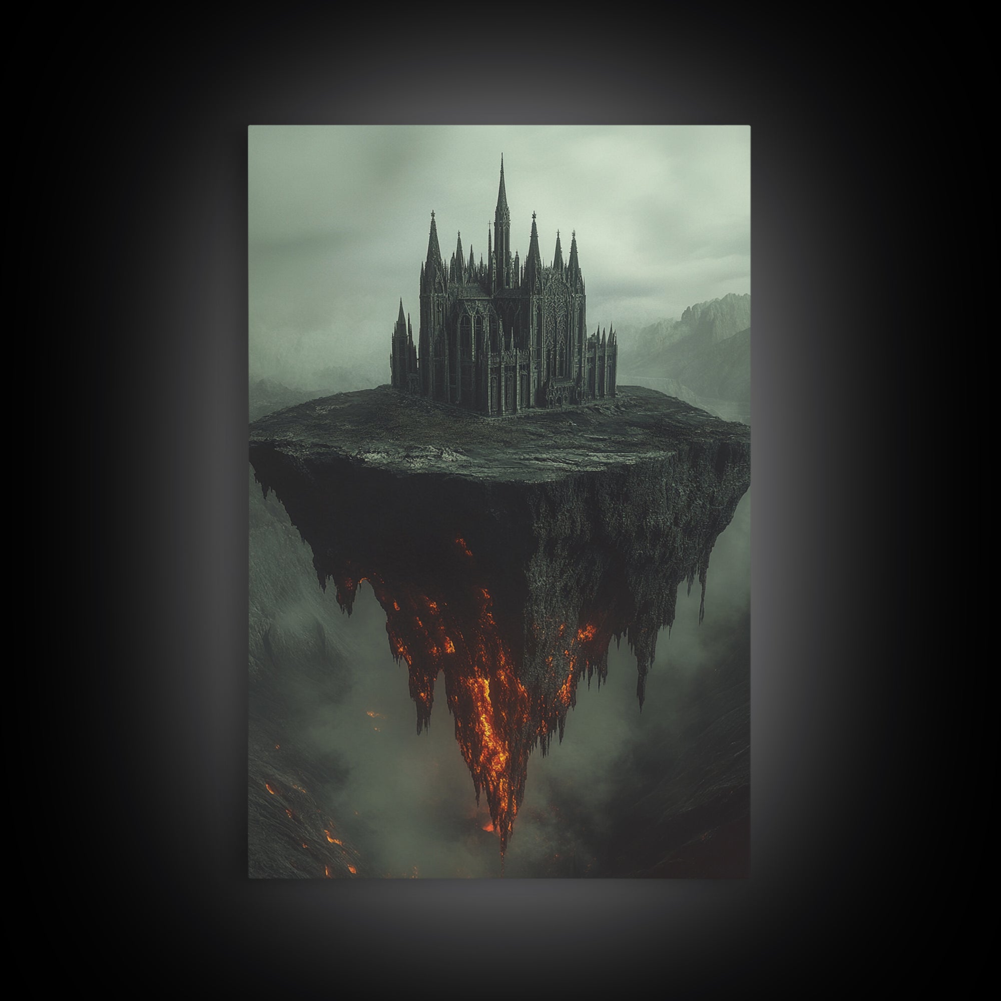 Floating Gothic Cathedral Wall Art, Dark Fantasy Canvas Print, Surreal Castle Decor, Moody Statement Artwork, Office Decor