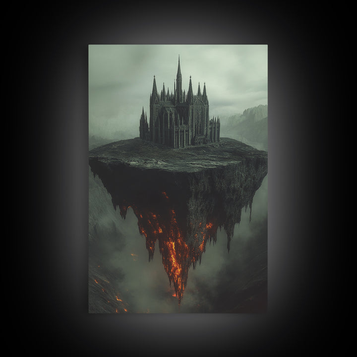 Floating Gothic Cathedral Wall Art, Dark Fantasy Canvas Print, Surreal Castle Decor, Moody Statement Artwork, Office Decor