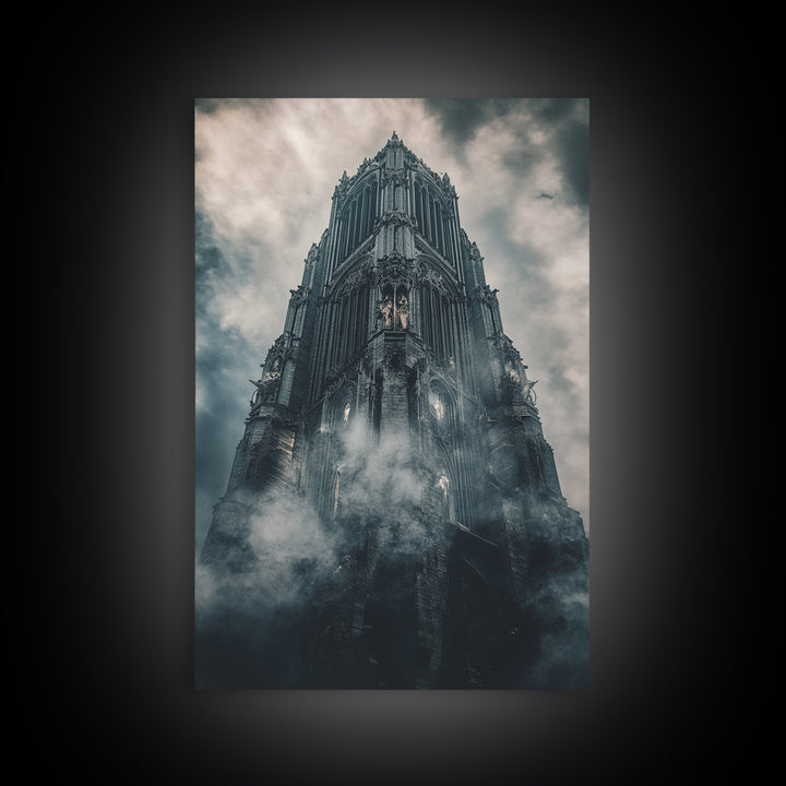 Foggy Gothic Cathedral Tower Wall Art, Dark Academia Fantasy Castle Print, Moody Architecture Decor, Gothic Wall Decor Print