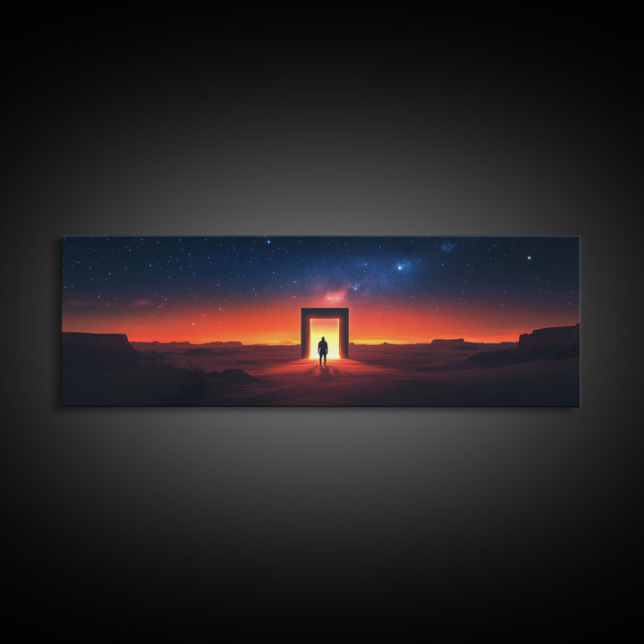 Starry Desert Portal Doorway Wall Art, Cosmic Sci Fi Landscape Canvas, Southwestern Modern Decor, Large Horizontal Print