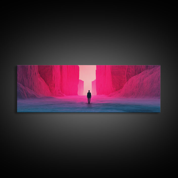 Magenta Canyon Wanderer Canvas Print, Minimalist Desert Landscape, Pink Modern Wall Art, Dramatic Statement Living Room Decor