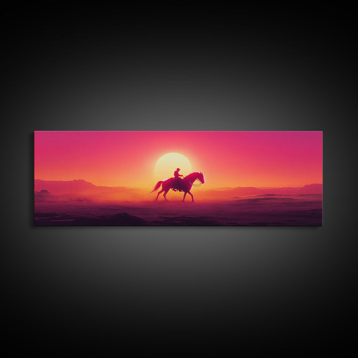 Silhouette Cowboy Riding Horse At Desert Sunset Wall Art, Western Landscape Print, Southwestern Decor, Gift For Him, Man Cave Decor